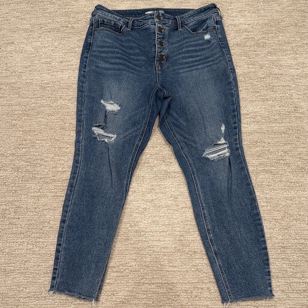 Old Navy Dark Blue Distressed Ankle Jeans
